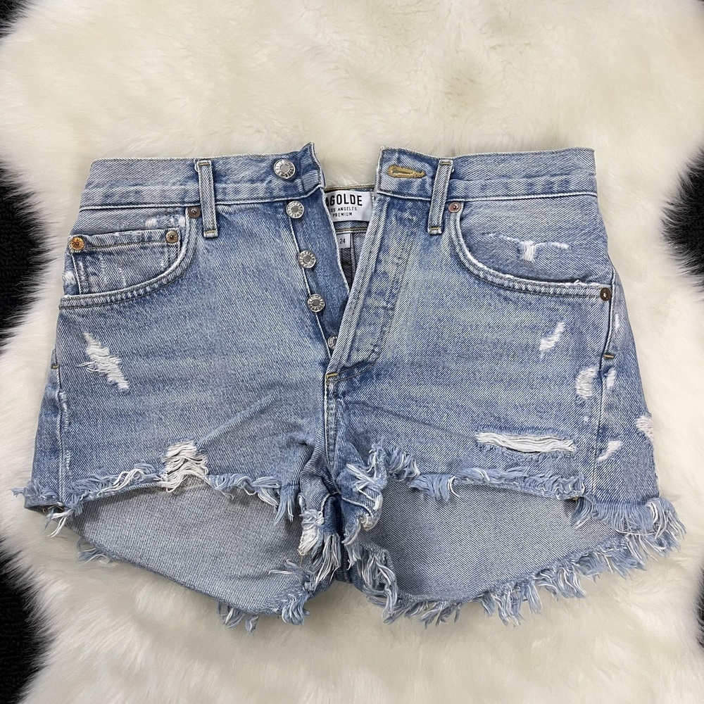 Agolde Parker Shorts Womens 28 Distressed Denim High Rise Frayed Hem A026-611